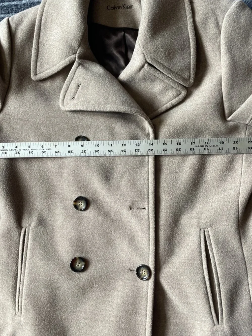 Calvin Klein Taupe/Brown Pea Coat, Size 16 Double Breasted - Picture 16 of 16